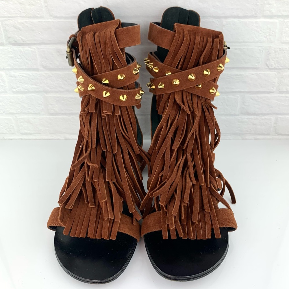 Giuseppe Zanotti Suede Studded Gladiator Sandals Brown Size 39